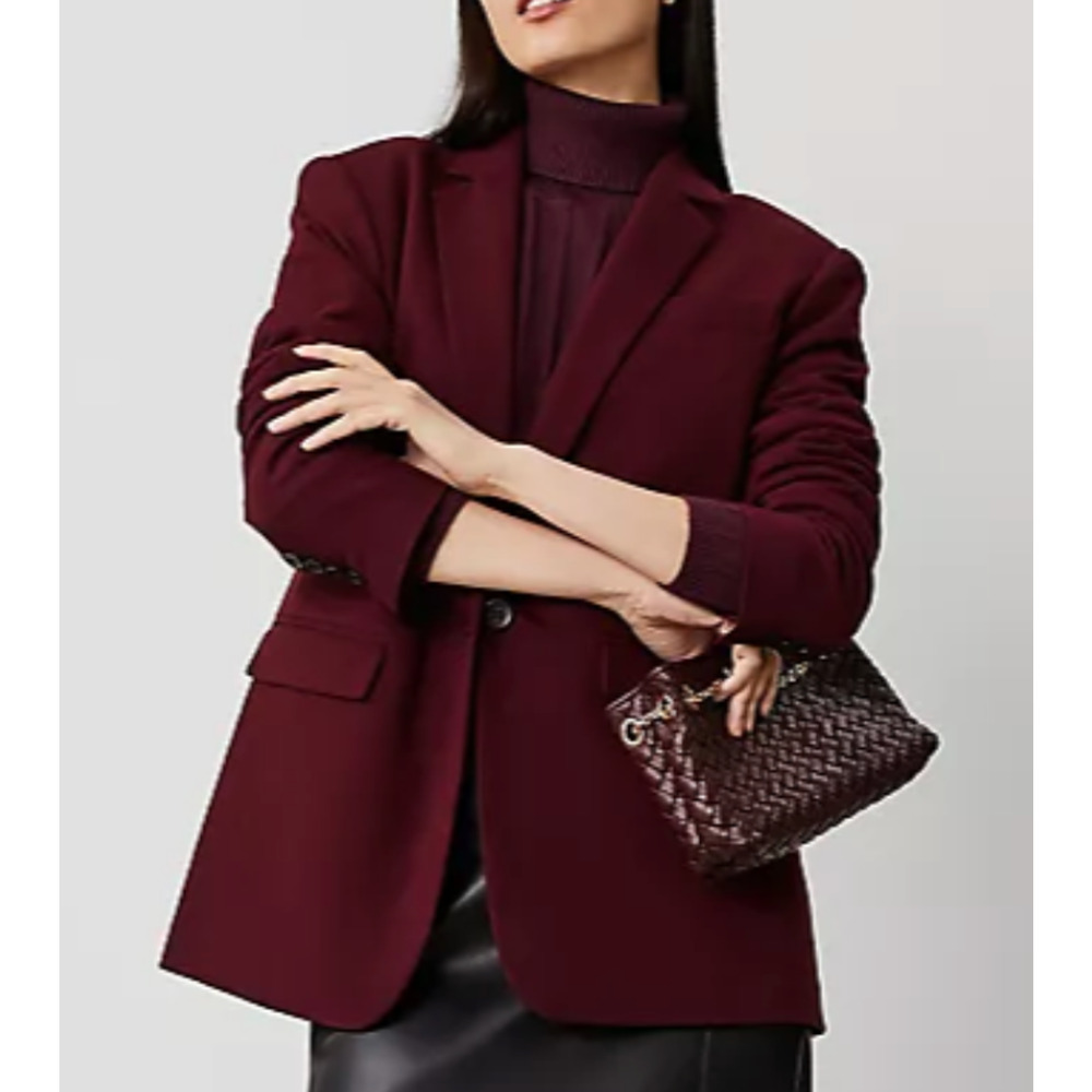 NWT ANN TAYLOR MAUVE ROSE PETITE FLANNEL HEATHER NOTCH COLLAR BLAZER JACKET 8P 8